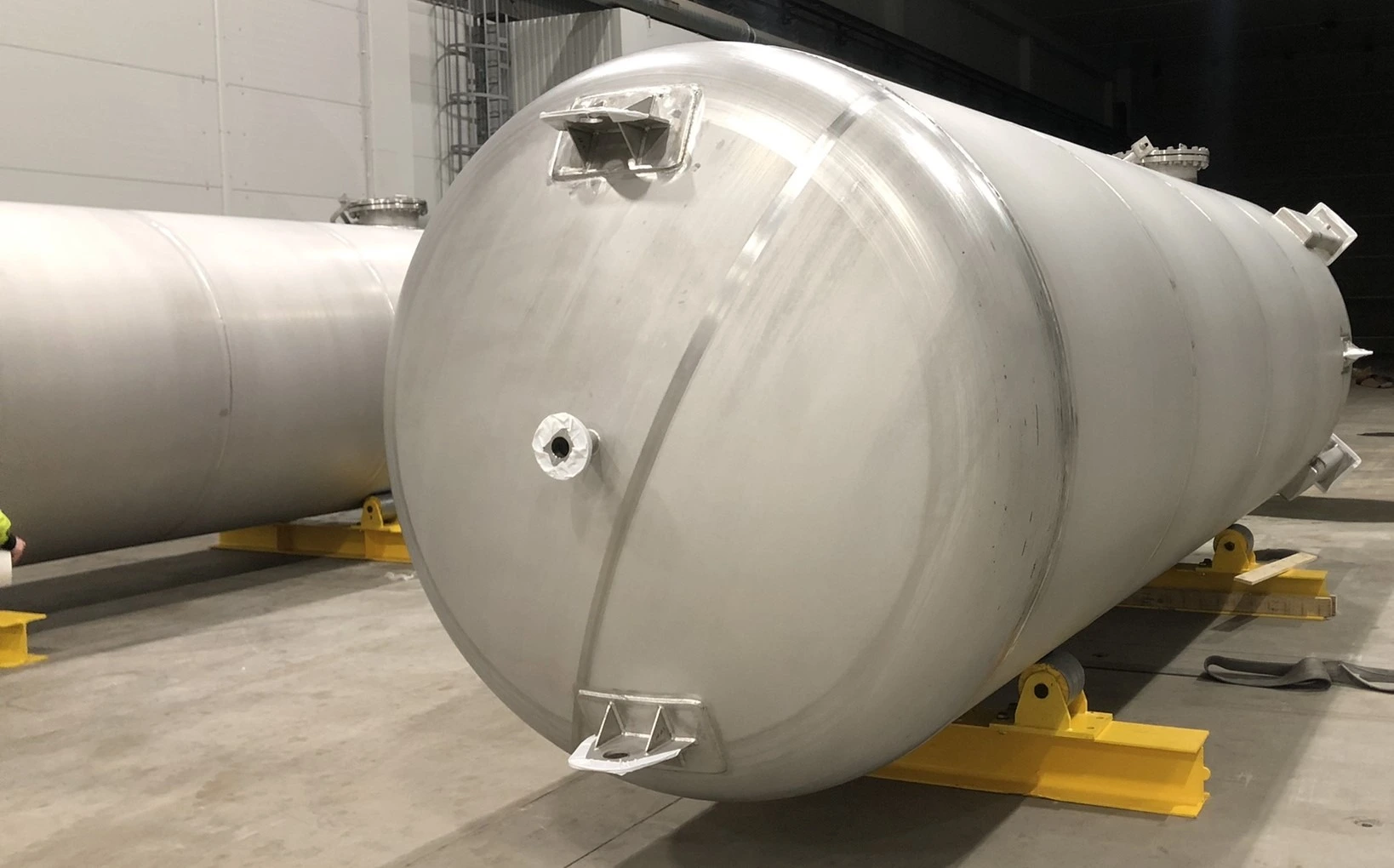 Top side of stainless steel vertical air receiver 25 m3 8 bar fabricated by Western Technological Solutions in Lithuania