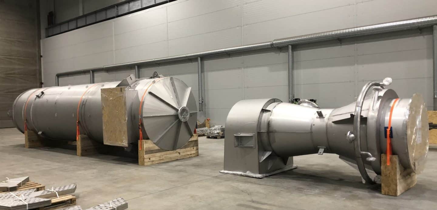 Preparation of two stainless steel components for a marine scrubber system prior to delivery in the workshop