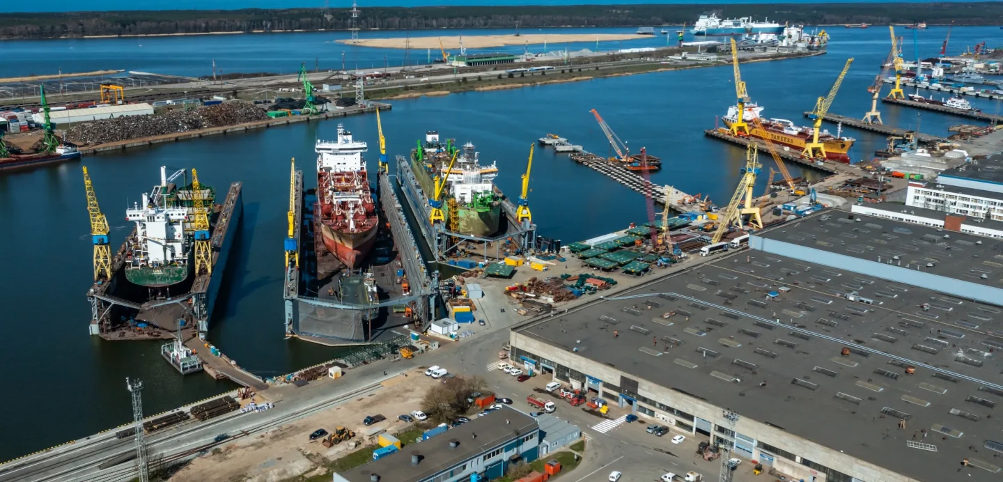 aerial view of western shipyard pier in klaipeda