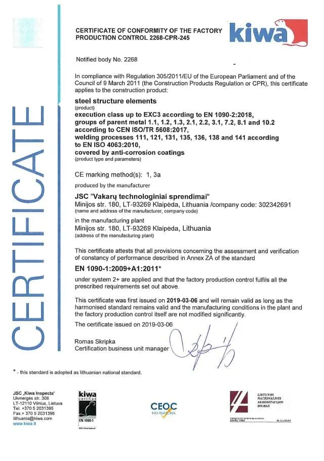 EN 1090-2 EXC3 certified structural steel fabrication of large stainless steel structures