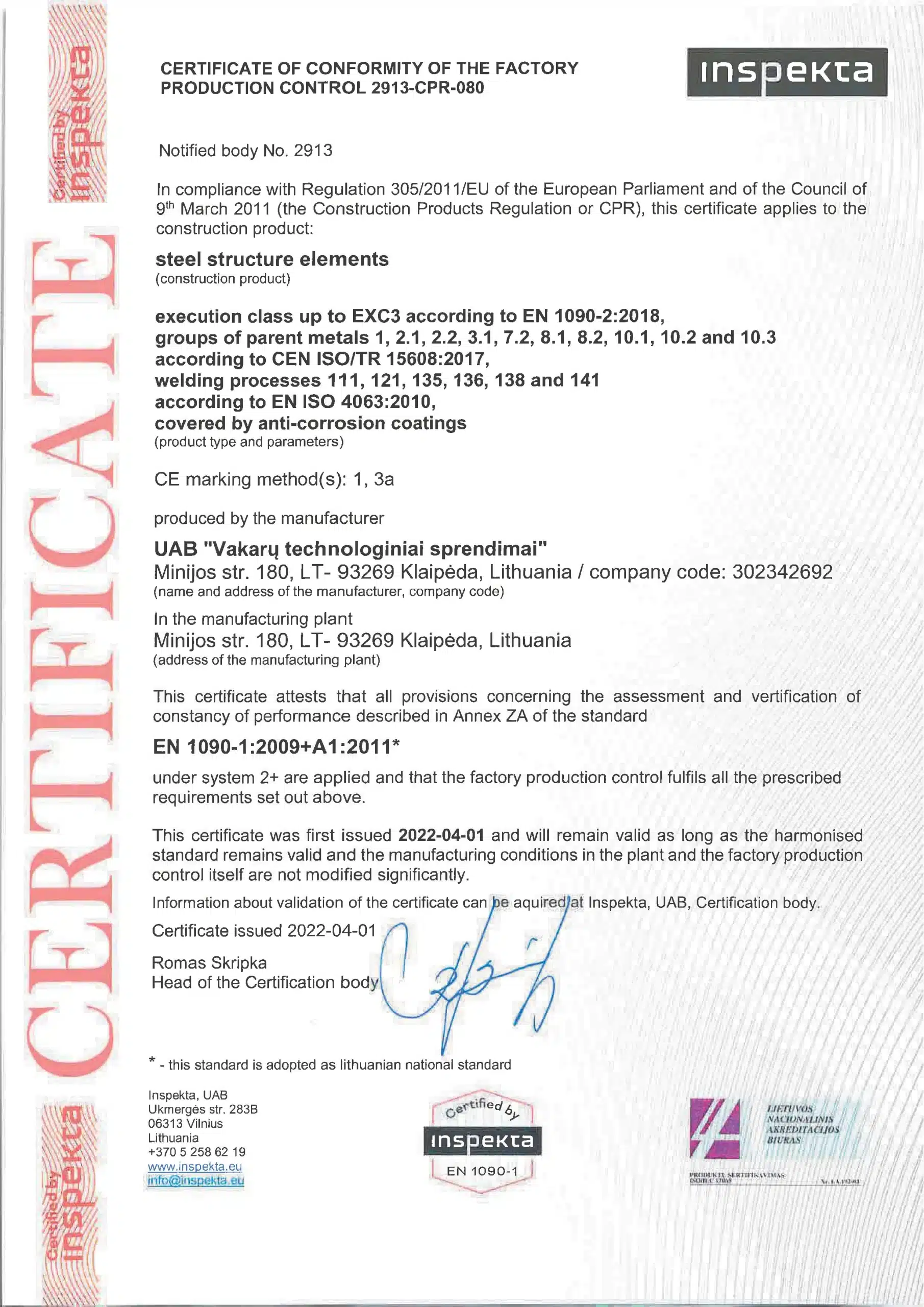 EN 1090-2 EXC3 certified structural steel fabrication of large stainless steel structures