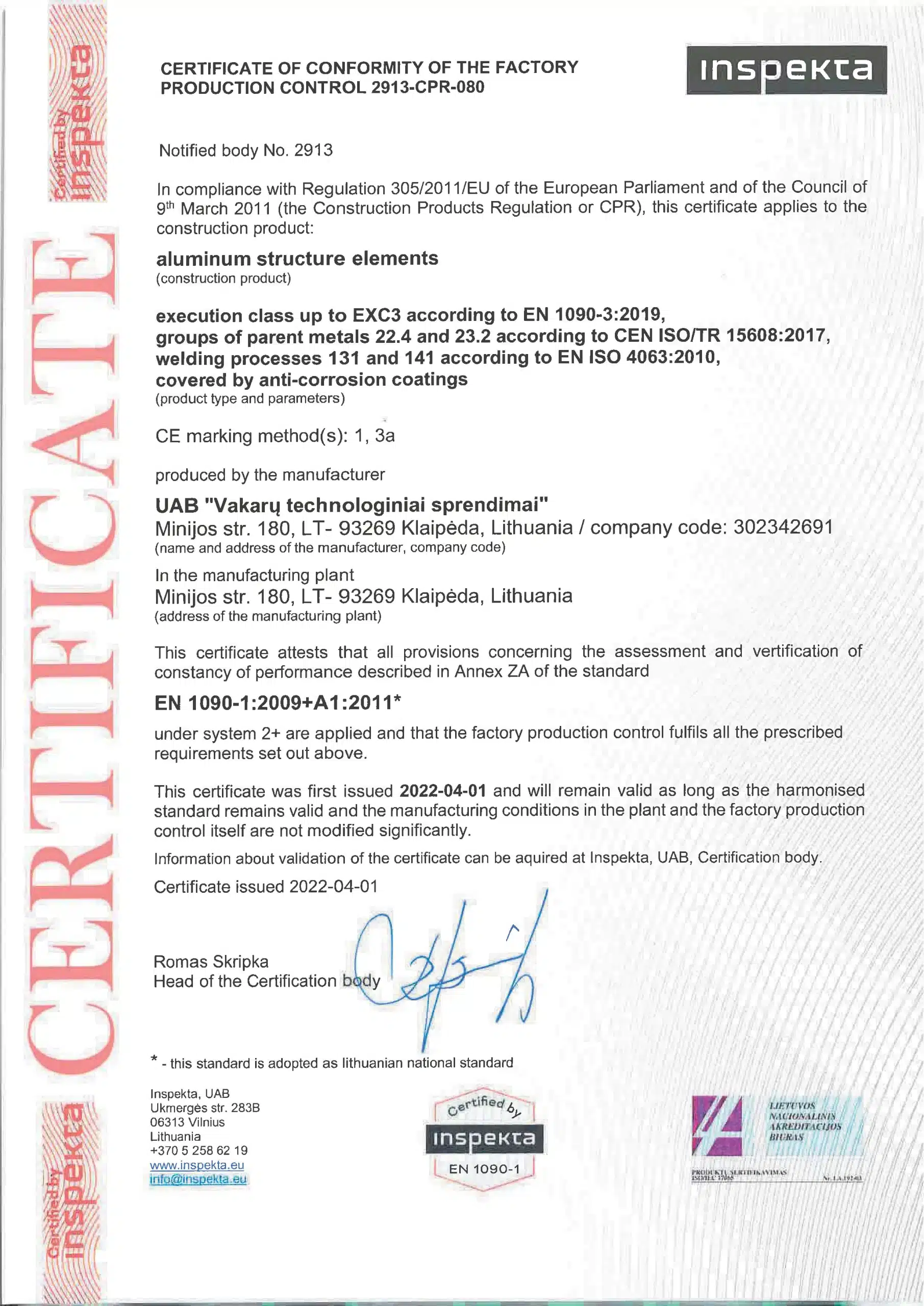 EN 1090-3 EXC3 certified aluminum welded assemblies and industrial structures